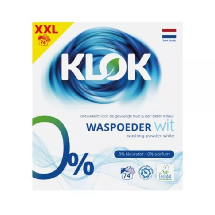 KLOK Detergent pudra pentru rufe albe 0% parfum, 0% coloranti 4,81 kg (74 spalari) KLOK Detergent pudra pentru rufe albe 0% parfum, 0% coloranti 4,81 kg (74 spalari)