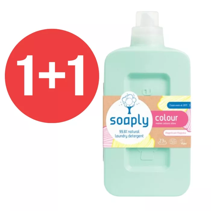 1+1 Detergent ecologic pentru rufe colorate cu 99.8% ingrediente naturale Magnificent Magnolia (1L), Soaply 1+1 Detergent ecologic pentru rufe colorate cu 99.8% ingrediente naturale Magnificent Magnolia (1L), Soaply