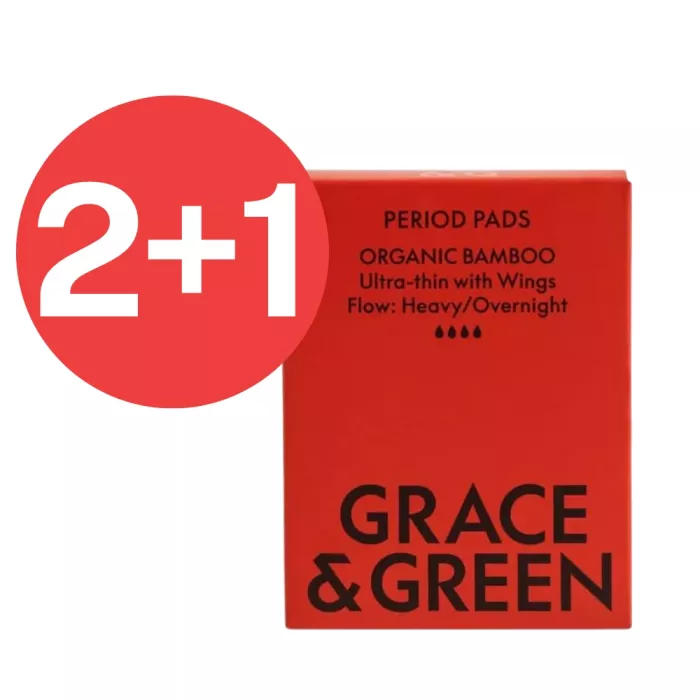 2+1 Absorbante din bambus organic, Noapte (8 buc), Grace and Green 2+1 Absorbante din bambus organic, Noapte (8 buc), Grace and Green