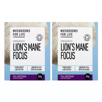 DUO PACK Organic Lions Mane Focus 1000 mg Full Spectrum Powder (60 grame), MushroomsForLife DUO PACK Organic Lions Mane Focus 1000 mg Full Spectrum Powder (60 grame), MushroomsForLife