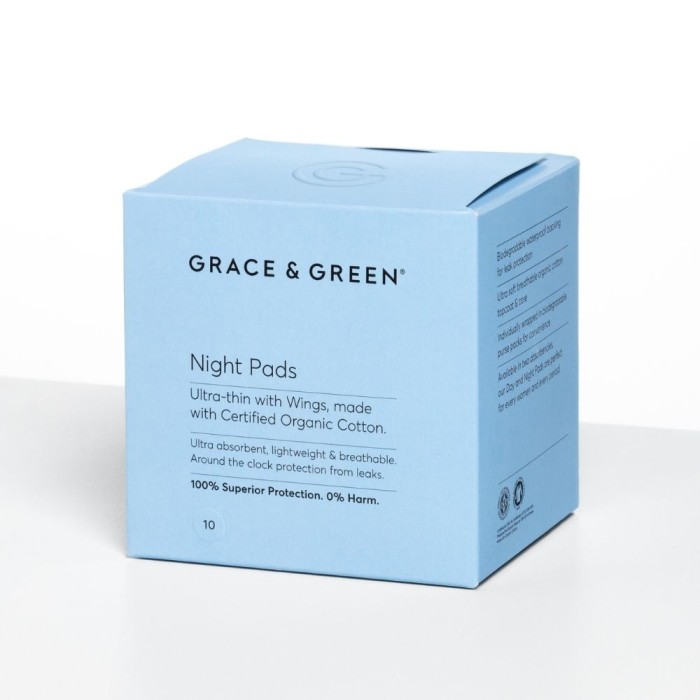Absorbante din bumbac organic 100%, Noapte (10 buc), Grace and Green Absorbante din bumbac organic 100%, Noapte (10 buc), Grace and Green