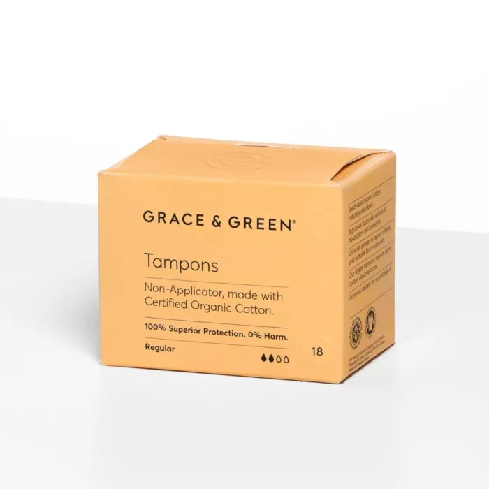 Tampoane din bumbac organic 100%, Normal (18 buc), Grace and Green Tampoane din bumbac organic 100%, Normal (18 buc), Grace and Green