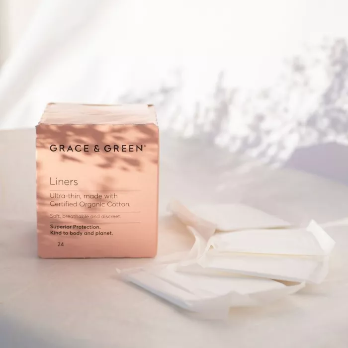 Panty liners din bumbac organic 100% ultra subtiri (24 buc), Grace and Green Panty liners din bumbac organic 100% ultra subtiri (24 buc), Grace and Green