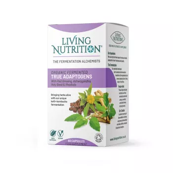 Organic fermented True Adaptogens cu ginseng, ashwagandha, holy basil si rhodiola 560 mg (60 capsule), Living Nutrition