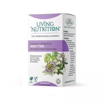 Organic Fermented Night Time cu valeriana, passion flower si hamei 500 mg (60 capsule), Living Nutrition