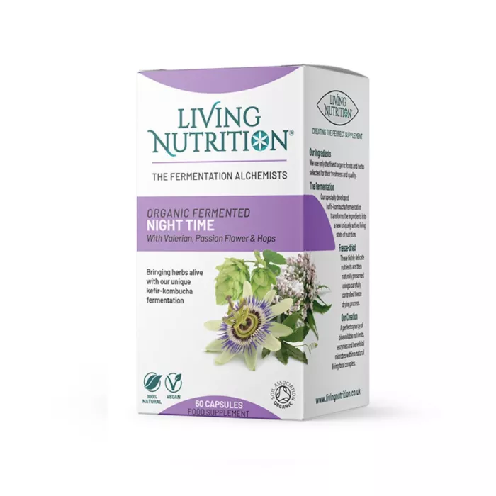 Organic Fermented Night Time cu valeriana, passion flower si hamei 500 mg (60 capsule), Living Nutrition