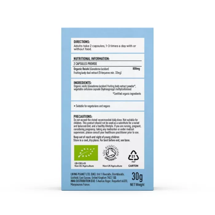 Organic Reishi 800 mg Pure Grade Extract (60 capsule), MushroomsForLife