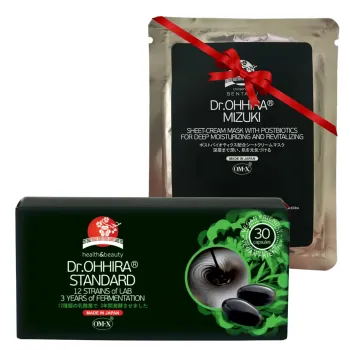 Pachet Dr.Ohhira® Standard probiotice fermentate 3 ani cu OM-X®, 30 capsule + Dr.Ohhira® masca de fata tip servetel MIZUKI cu probiotice, (1 buc)