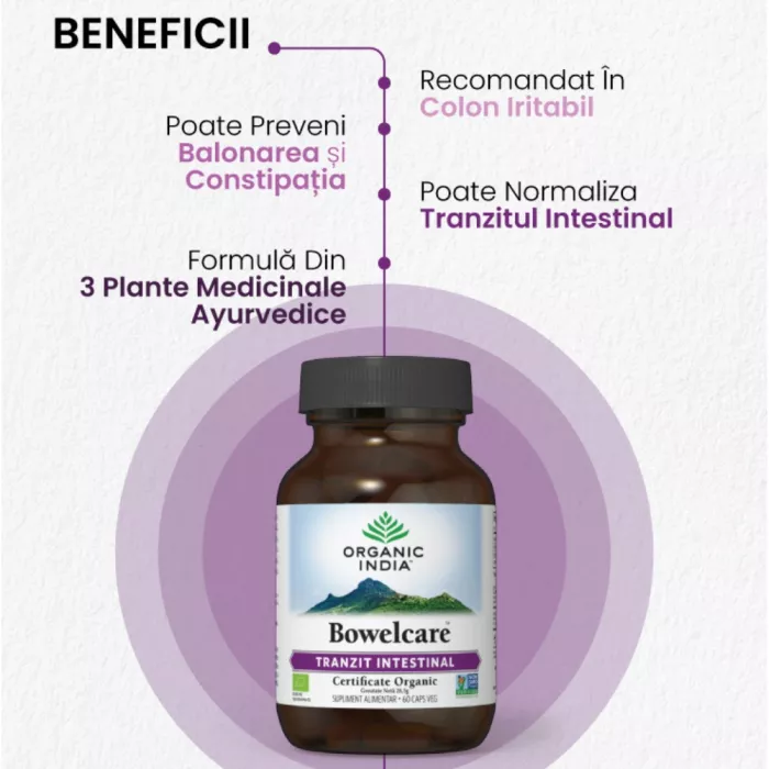 Bowelcare - balonare si tranzit intestinal (60 capsule), Organic India