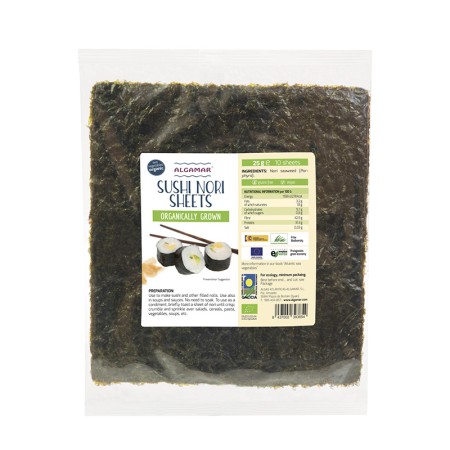 Alge nori bio pentru sushi (25 grame - 10 folii), Algamar