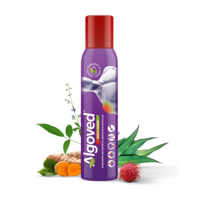 Spray Rapid Alinare Disconfort Muscular si Articular cu Turmeric si Ricin (100g), Algoved