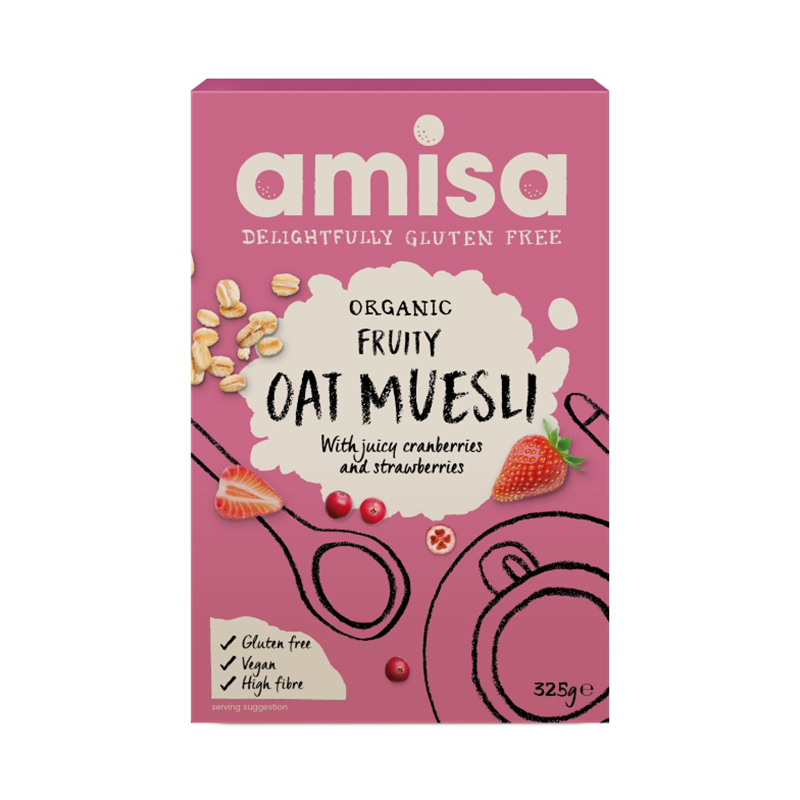 Muesli cu fructe si ovaz fara gluten eco (325 grame), Amisa