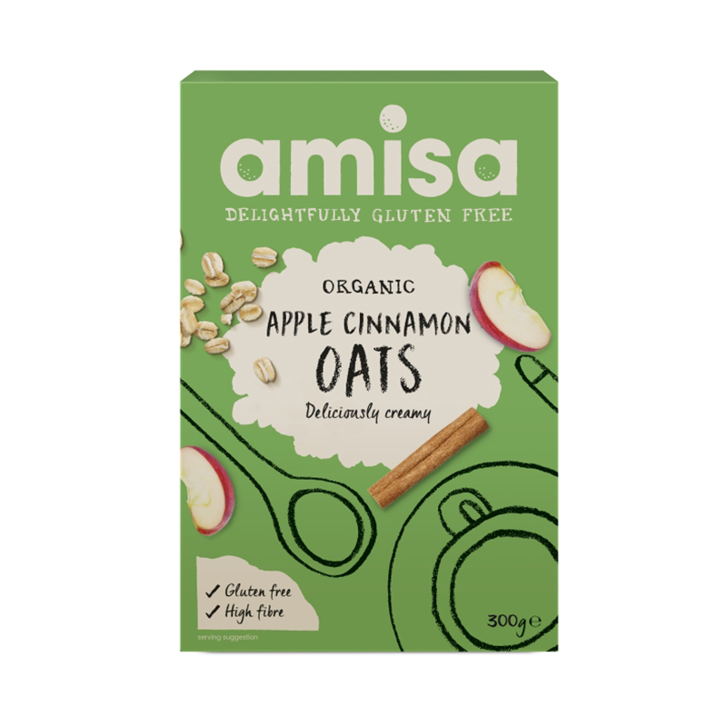 Porridge din ovaz cu mar si scortisoara fara gluten bio (300 grame), Amisa