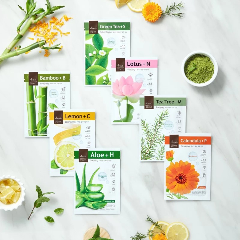 Masca Ariul 7Days PLUS Ceai Verde + S (Acid salicilic cu betaina), control sebum, cosmetice coreene naturale, (23ml), Ariul