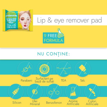 Dischete demachiante pentru buze si ochi Stress Relieving Purefull Lip and Eye Remover Pad (30 bucati), Ariul