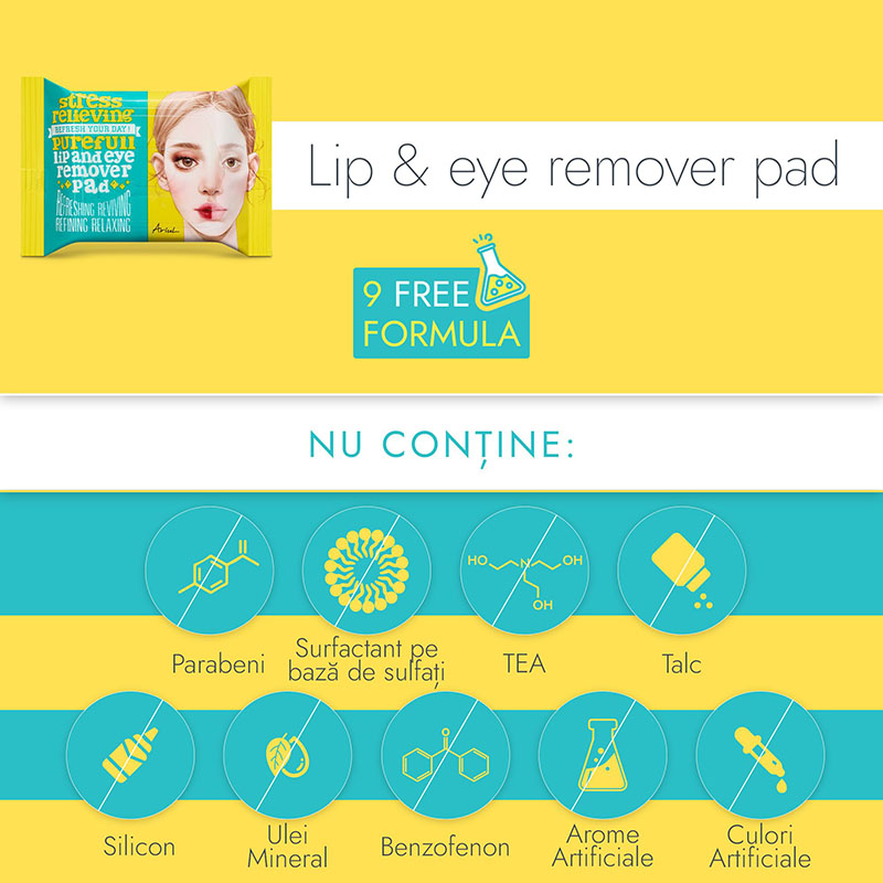 Dischete demachiante pentru buze si ochi Stress Relieving Purefull Lip and Eye Remover Pad (30 bucati), Ariul