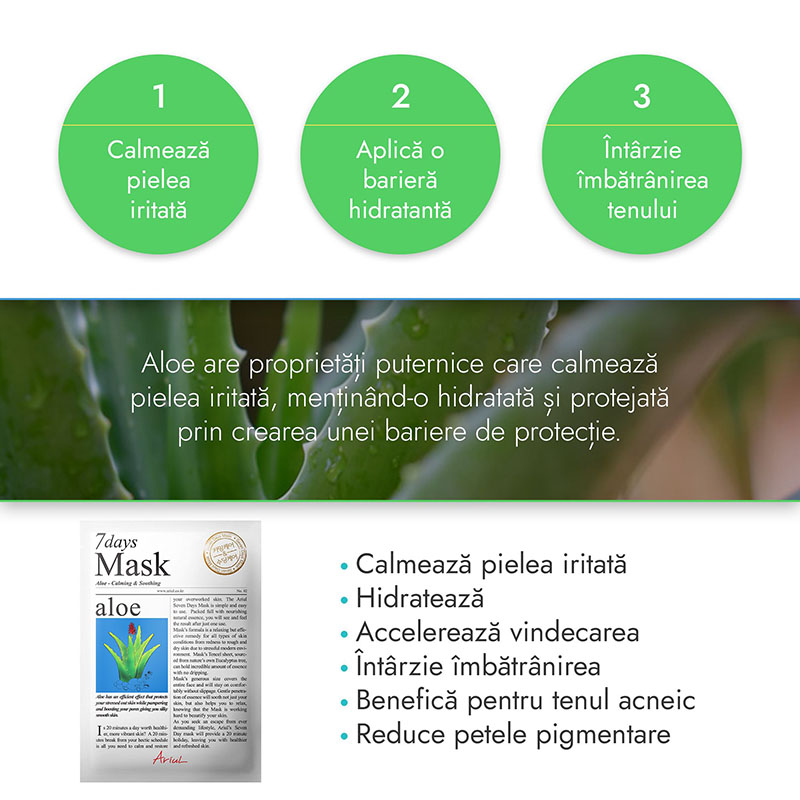 Masca servetel 7Days Aloe Vera - calmare si improspatare (20 grame), Ariul