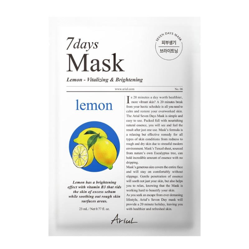 Masca Ariul 7Days PLUS Lamaie + C (Vitamina C), luminozitate intensiva a tenului, cosmetice coreene naturale, (23ml), Ariul