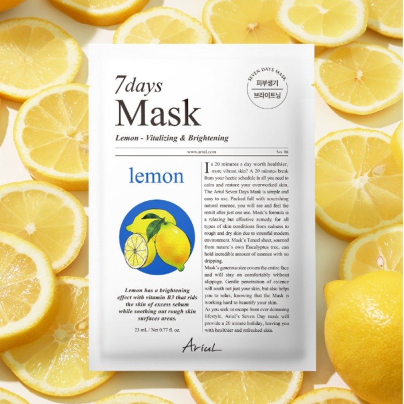 Masca Ariul 7Days PLUS Lamaie + C (Vitamina C), luminozitate intensiva a tenului, cosmetice coreene naturale, (23ml), Ariul