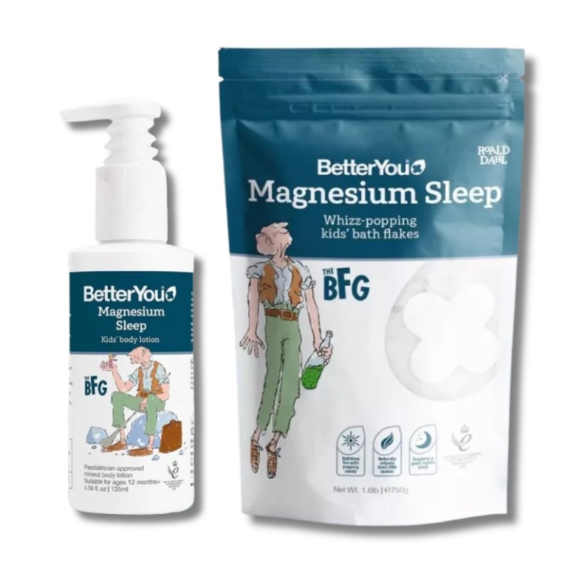 Pachet Magnesium Sleep Lotion Junior (135 ml) + Fulgi de baie cu magneziu BFG (750 grame), BetterYou