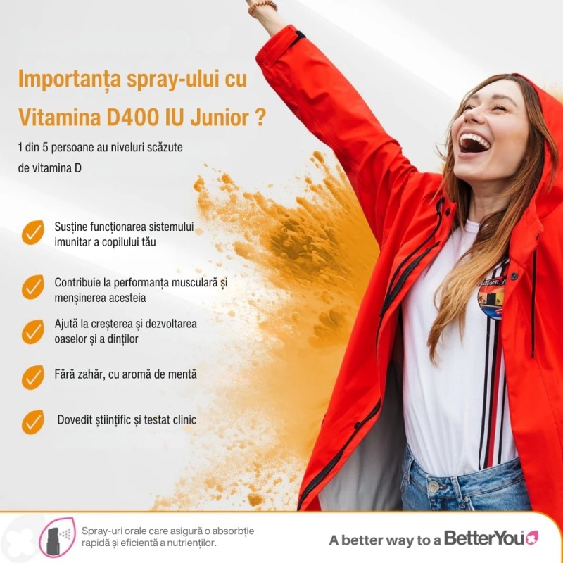 Vitamina D Junior 400UI (copii 3-12 ani) Spray Oral  (15 ml), BetterYou