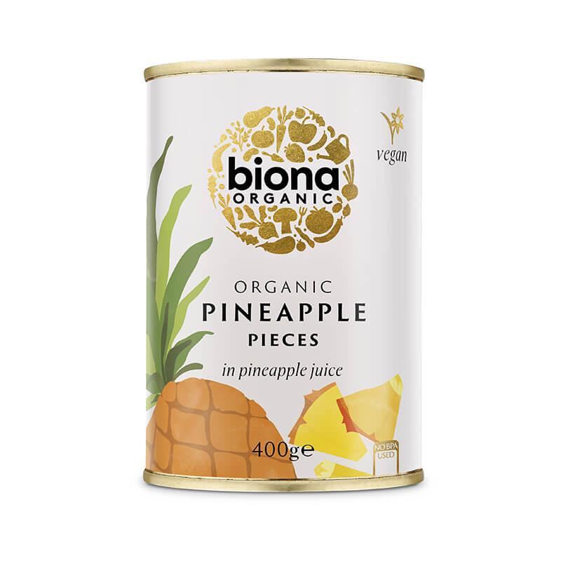Ananas bucati in suc de ananas eco (400 grame), Biona