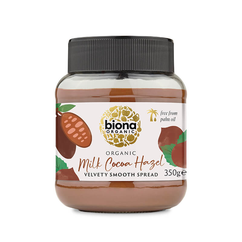 Crema de ciocolata cu lapte si alune de padure bio (350 grame), Biona