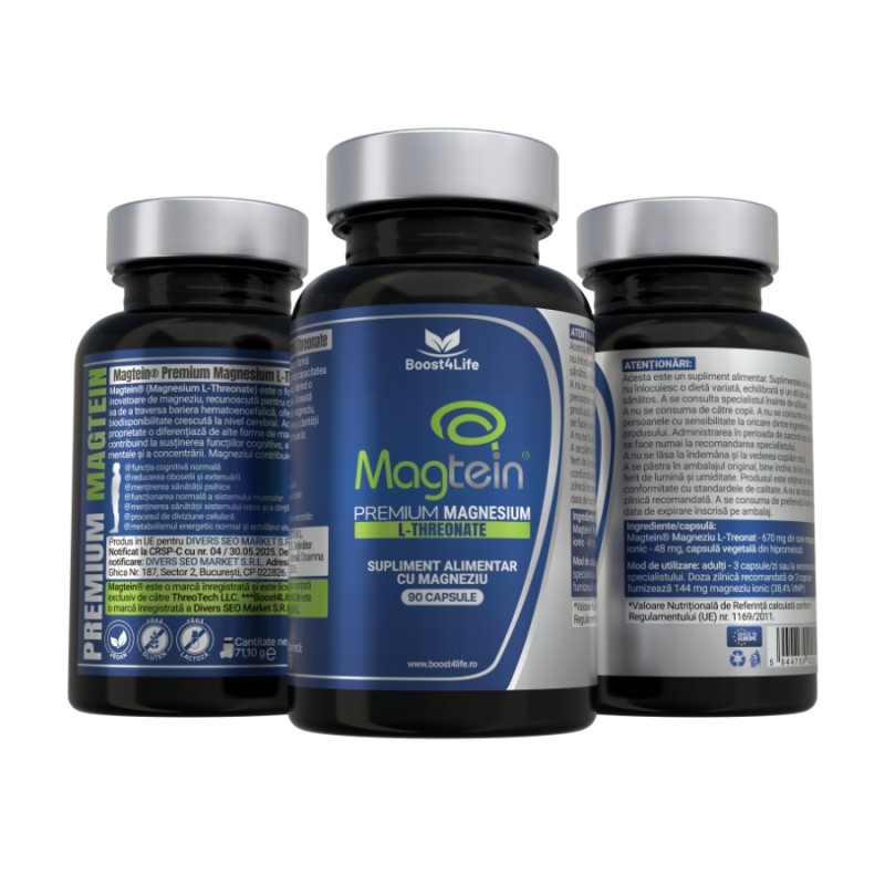 Magtein® Magneziu L-Treonat Premium 670 mg, 90 Capsule Vegane, Boost4Life