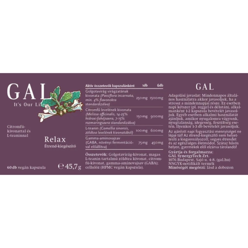 GAL Relax cu extract de roiniță și L-teanină (60 de capsule), GAL