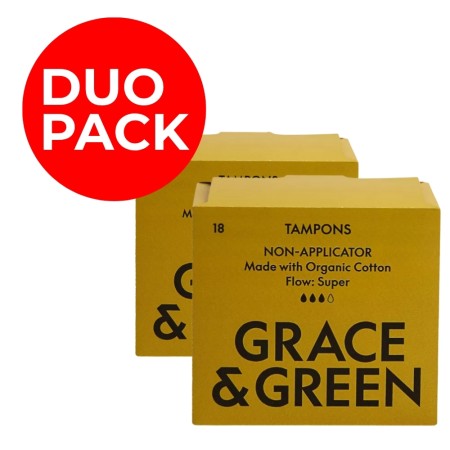 Duo Pack Tampoane din bumbac organic 100%, Super (18 buc), Grace and Green