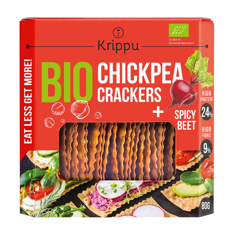 Crackers din naut cu sfecla picanta, BIO, vegan (80 grame), Krippu