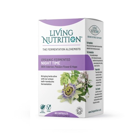 Organic Fermented Night Time cu valeriana, passion flower si hamei 500 mg (60 capsule), Living Nutrition