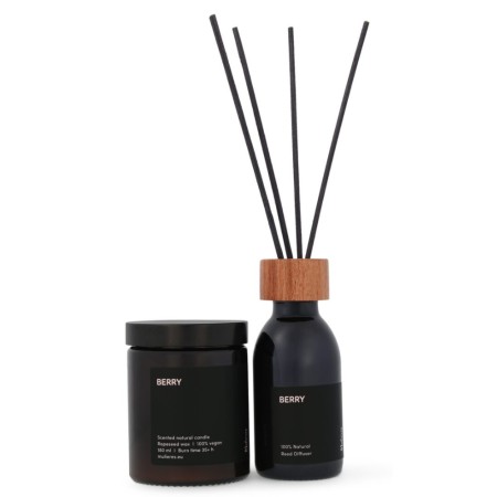 Set lumanare naturala si difuzor natural cu betisoare din trestie Berry (180ml+100ml), Mulieres