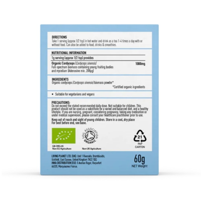 Organic Cordyceps Perform 1000 mg Full Spectrum Powder (60 grame), MushroomsForLife