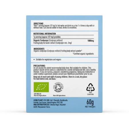 Organic Cordyceps 1000 mg  Pure Grade Extract Powder (60 grame), MushroomsForLife