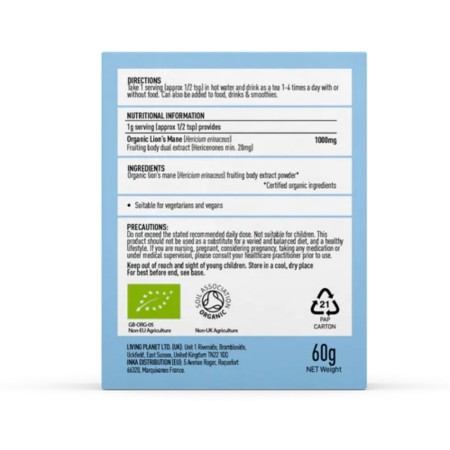 1+1 Organic Lions Mane 1000 mg Pure Grade Extract Powder (60grame), MushroomsForLife