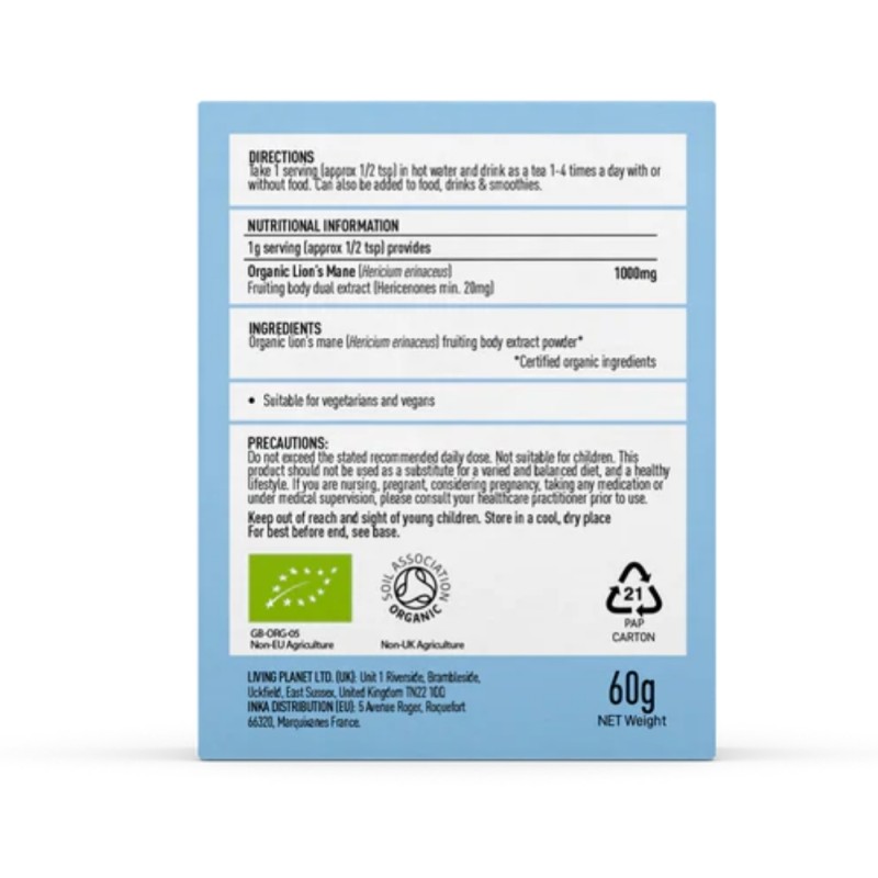 1+1 Organic Lions Mane 1000 mg Pure Grade Extract Powder (60grame), MushroomsForLife