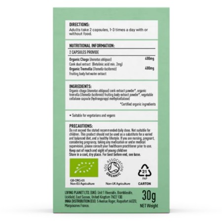 Organic Myco Beauty Chaga si Tremella 800 mg Pure Grade Extracts (60 capsule), MushroomsForLife