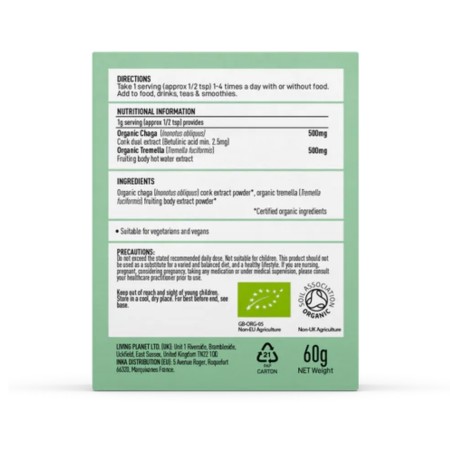 Organic Myco Beauty Chaga si Tremella 1000 mg Pure Grade Extracts Powder (60 grame), MushroomsForLife