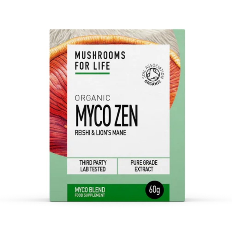 Organic Myco Zen Reishi si Lions Mane 1000 mg Pure Grade Extracts Powder (60 grame), MushroomsForLife