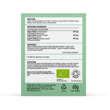 Organic Mycomplex Reishi, Cordyceps si Maitake 1000 mg (60 grame), MushroomsForLife