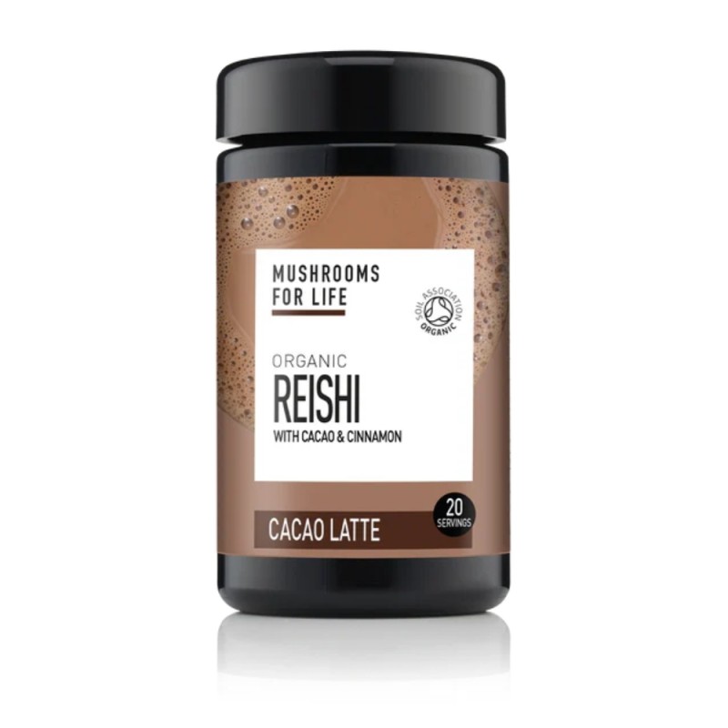 Organic Reishi Cacao Latte 1000 mg Pure Grade Extract 140 grame (20 porții), MushroomsForLife