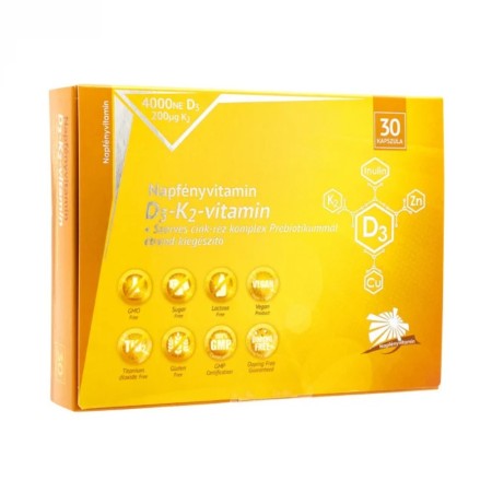 Napfényvitamin D3-K2-vitamin si complex de oligoelemente organice cu prebiotice (30 capsule)