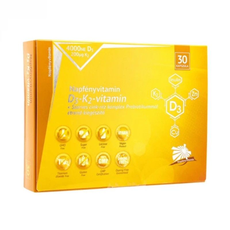 Napfényvitamin D3-K2-vitamin si complex de oligoelemente organice cu prebiotice (30 capsule)
