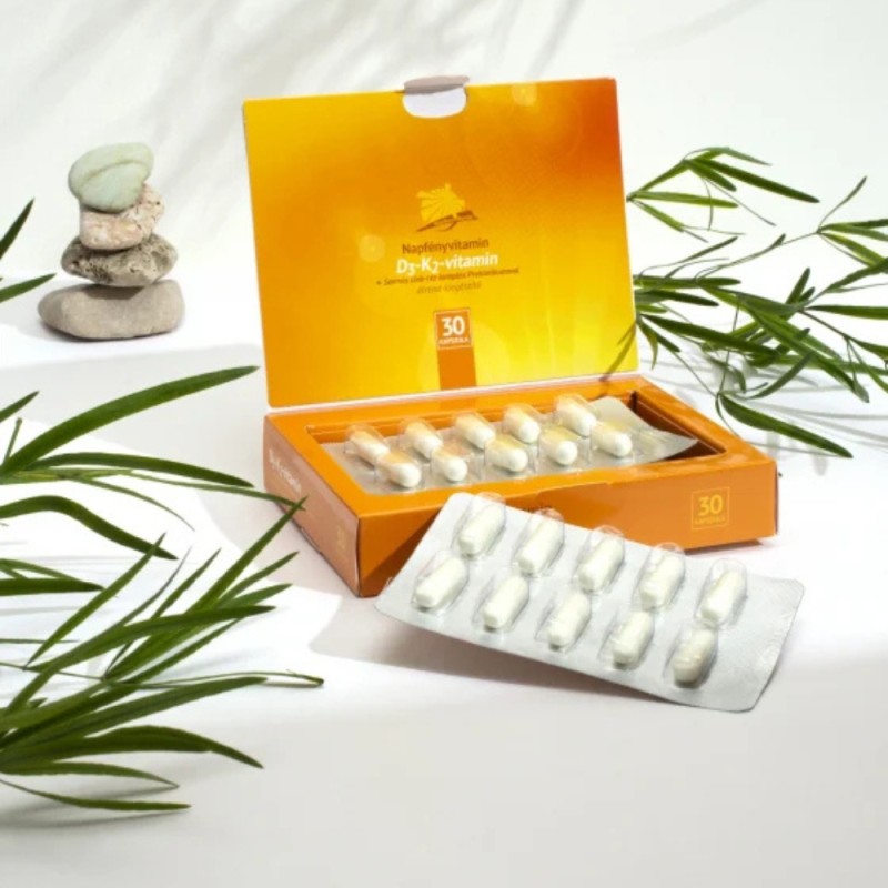 Napfényvitamin D3-K2-vitamin si complex de oligoelemente organice cu prebiotice (30 capsule)