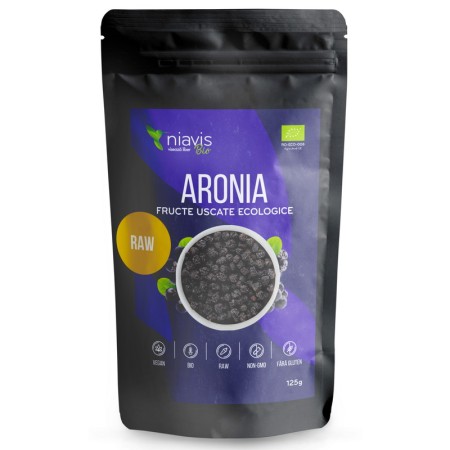 Aronia fructe uscate RAW ecologice (125 grame), Niavis