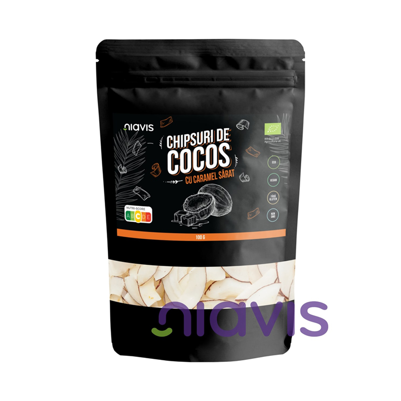 Chipsuri de cocos cu caramel sarat ecologice/BIO (100 grame), Niavis