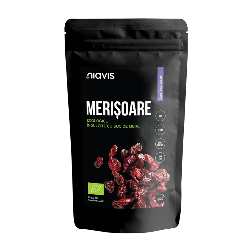 Merisoare ecologice/BIO indulcite cu suc de mere (125 grame), Niavis