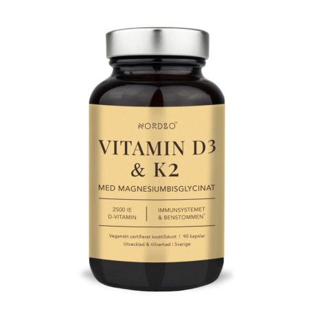 Vitamina D3 (2500UI) + K2 + Magneziu Bisglicinat (90 capsule), Nordbo