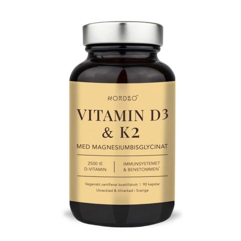 Vitamina D3 (2500UI) + K2 + Magneziu Bisglicinat (90 capsule), Nordbo